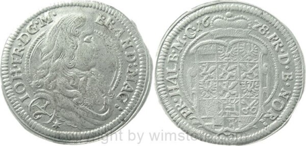 Brandenburg Ansbach, 1/6 Taler 1678, Johann Friedrich 1667-1686, Silber, ss