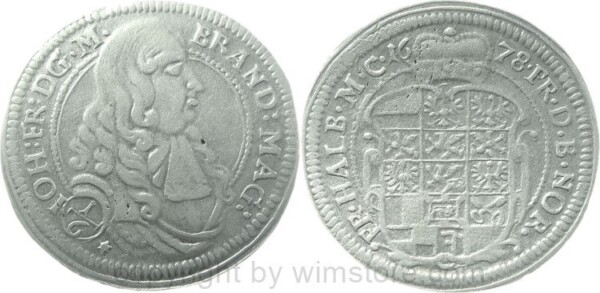 Brandenburg Ansbach, 1/6 Taler 1678, Johann Friedrich 1667-1686, Silber, ss