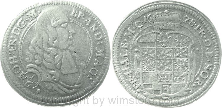 Brandenburg Ansbach, 1/6 Taler 1678, Johann Friedrich 1667-1686, Silber, ss