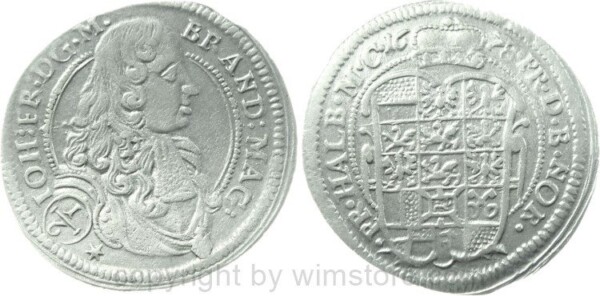 Brandenburg Ansbach, 1/6 Taler 1678, Johann Friedrich 1667-1686, Silber, ss