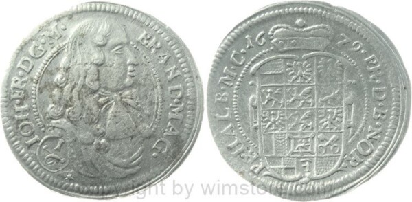 Brandenburg Ansbach, 1/6 Taler 1679, Johann Friedrich 1667-1686, Silber, ss