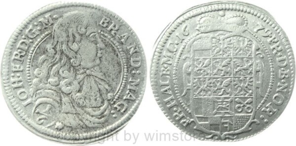 Brandenburg Ansbach, 1/6 Taler 1679, Johann Friedrich 1667-1686, Silber, ss