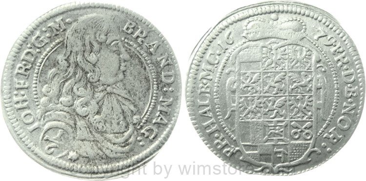 Brandenburg Ansbach, 1/6 Taler 1679, Johann Friedrich 1667-1686, Silber, ss