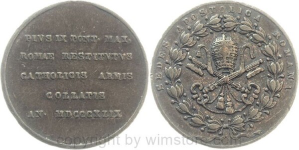 Vatikan, Medaille, PIVS IX PONT.MAX./ROMAE RESTITVTVS etc.., keine Rosetten, 5,3g, 2,4 cm, Bronze, ss