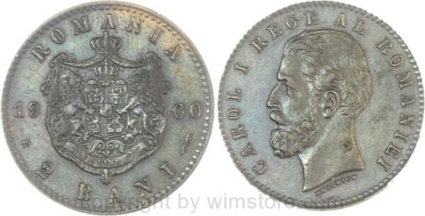 v36999 Rumänien, 2 Bani 1900, KM 27, Kupfer, ss
