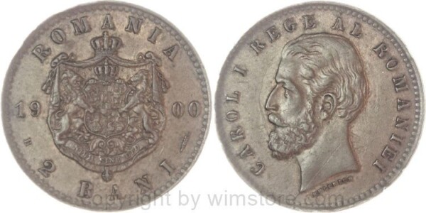 Rumänien, 2 Bani 1900, KM 27, Kupfer, ss, Randschäden