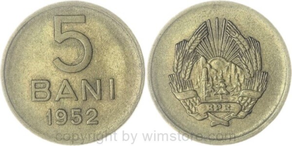 v37015 Rumänien, 5 Bani 1952, KM 83.1, Ku/Ni/Zink, ss