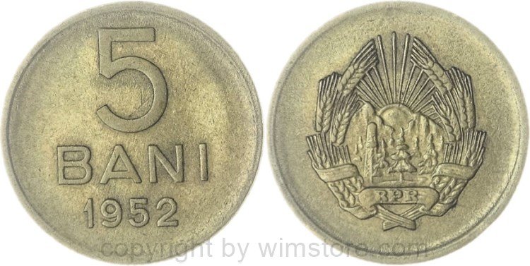 Rumänien, 5 Bani 1952, KM 83.1, Ku/Ni/Zink, ss
