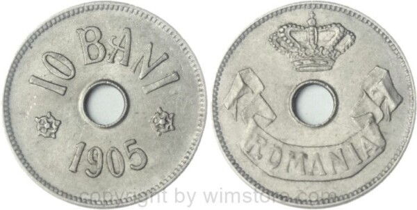 Rumänien, 10 Bani 1905, KM 32, Ku/Ni, ss-vz