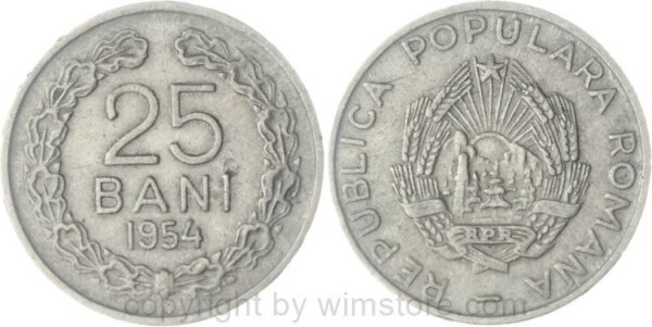 Rumänien, 25 Bani 1954, KM 85.2, Ku/Ni, ss