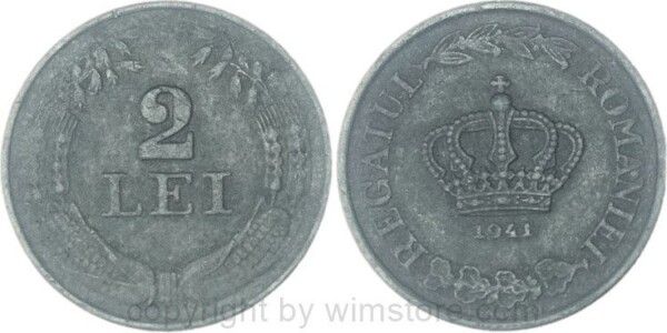 Rumänien, 2 Lei 1941, KM 58, Zink, ss