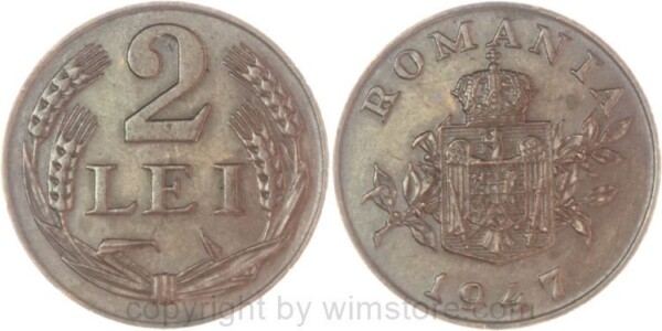 v37051 Rumänien, 2 Lei 1947, KM 74, Bronze, ss