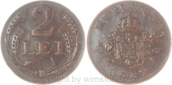 v37052 Rumänien, 2 Lei 1947, KM 74, Bronze, ss