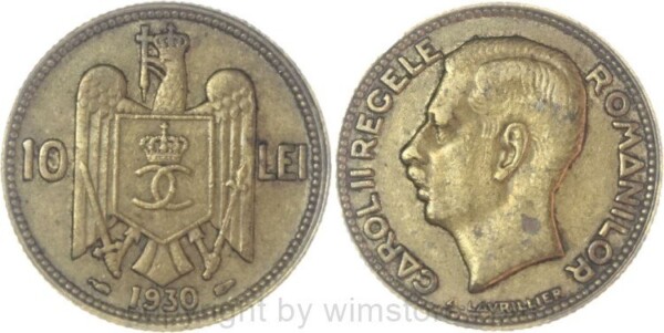 Rumänien, 10 Lei 1930a, KM 49, Ni/Me, ss