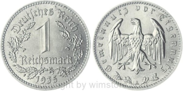 3. Reich, 1 Reichsmark 1935 A, KM 78, Nickel, ss