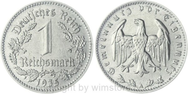 3. Reich, 1 Reichsmark 1935 A, KM 78, Nickel, ss