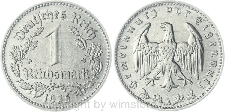3. Reich, 1 Reichsmark 1935 A, KM 78, Nickel, ss