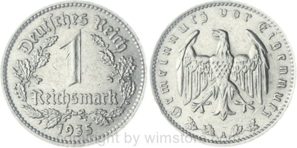 3. Reich, 1 Reichsmark 1935 A, KM 78, Nickel, ss