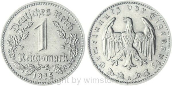 3. Reich, 1 Reichsmark 1935 A, KM 78, Nickel, ss