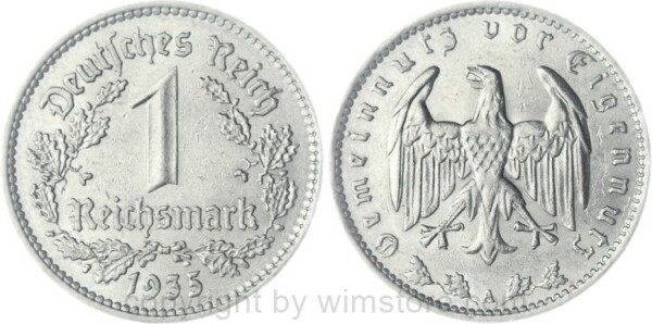 3. Reich, 1 Reichsmark 1935 A, KM 78, Nickel, ss