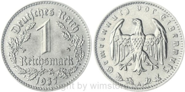 3. Reich, 1 Reichsmark 1937 A, KM 78, Nickel, vz