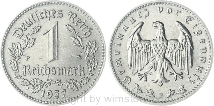 3. Reich, 1 Reichsmark 1937 F, KM 78, Nickel, vz