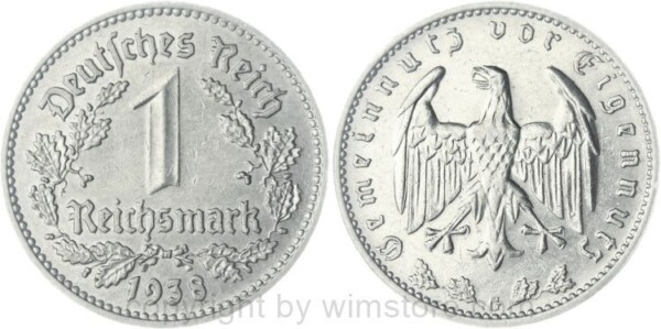 3. Reich, 1 Reichsmark 1938 G, KM 78, Nickel, ss