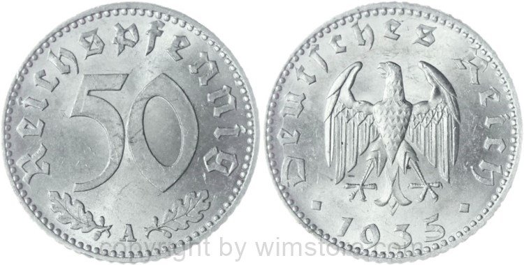 3. Reich, 50 Reichspfennig 1935 A, KM 87, Aluminium, vz