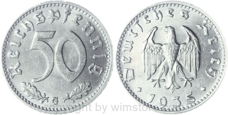 3. Reich, 50 Reichspfennig 1935 G, KM 87, Aluminium, ss