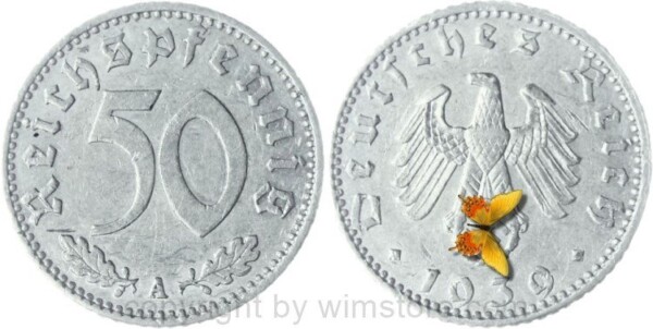 3. Reich, 50 Reichspfennig 1939 A, KM 96, Aluminium, -ss