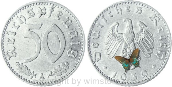 3. Reich, 50 Reichspfennig 1939 A, KM 96, Aluminium, -ss