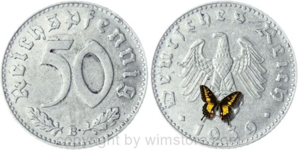 3. Reich, 50 Reichspfennig 1939 B, KM 96, Aluminium, ss-vz