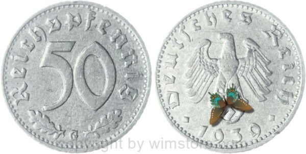 3. Reich, 50 Reichspfennig 1939 G, KM 96, Aluminium, -ss, kl. Randschaden
