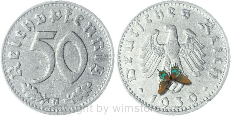 3. Reich, 50 Reichspfennig 1939 G, KM 96, Aluminium, -ss, kl. Randschaden