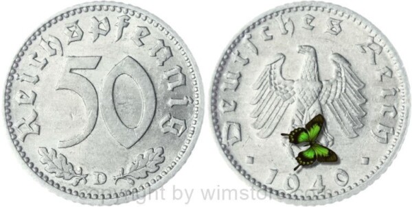 3. Reich, 50 Reichspfennig 1940 D, KM 96, Aluminium, ss