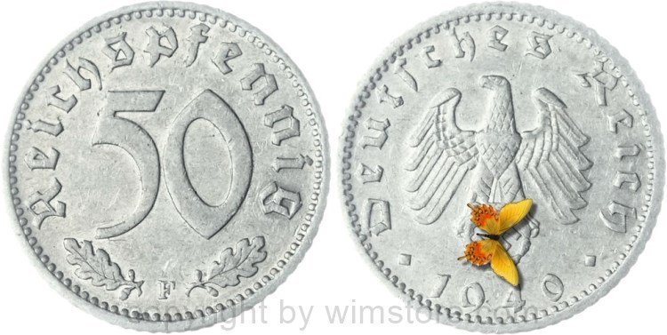3. Reich, 50 Reichspfennig 1940 F, KM 96, Aluminium, ss