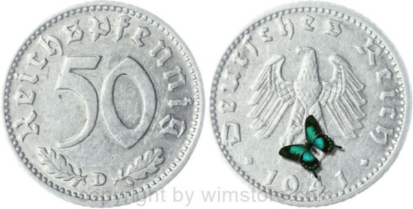 3. Reich, 50 Reichspfennig 1941 D, KM 96, Aluminium, ss