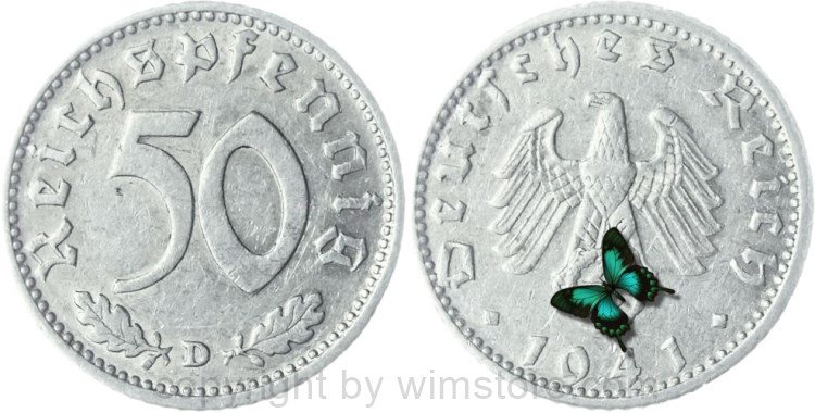 3. Reich, 50 Reichspfennig 1941 D, KM 96, Aluminium, ss