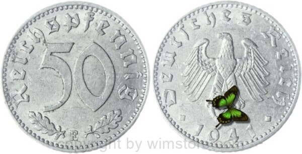 3. Reich, 50 Reichspfennig 1941 E, KM 96, Aluminium, ss