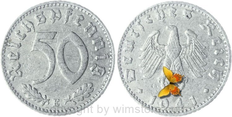 3. Reich, 50 Reichspfennig 1941 E, KM 96, Aluminium, -ss