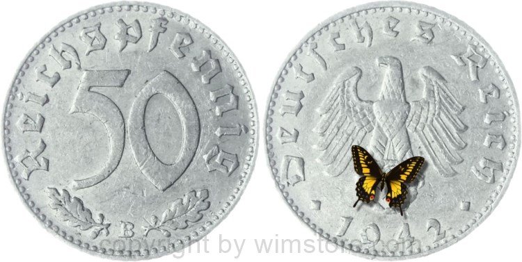 3. Reich, 50 Reichspfennig 1942 B, KM 96, Aluminium, ss