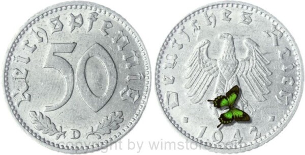 3. Reich, 50 Reichspfennig 1942 D, KM 96, Aluminium, ss