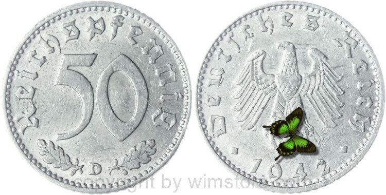 3. Reich, 50 Reichspfennig 1942 D, KM 96, Aluminium, ss