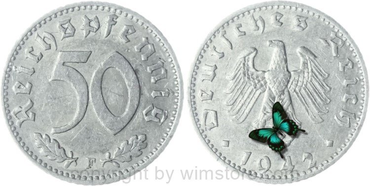 3. Reich, 50 Reichspfennig 1942 F, KM 96, Aluminium, ss