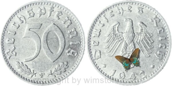 3. Reich, 50 Reichspfennig 1942 F, KM 96, Aluminium, ss