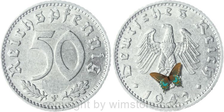 3. Reich, 50 Reichspfennig 1942 F, KM 96, Aluminium, ss