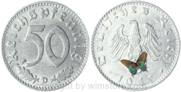3. Reich, 50 Reichspfennig 1943 D, KM 96, Aluminium, ss