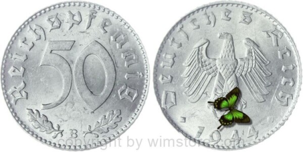 3. Reich, 50 Reichspfennig 1944 B, KM 96, Aluminium, ss