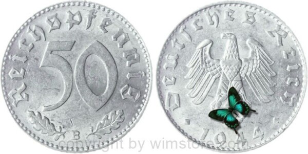 3. Reich, 50 Reichspfennig 1944 B, KM 96, Aluminium, ss