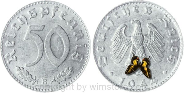 3. Reich, 50 Reichspfennig 1944 B, KM 96, Aluminium, ss